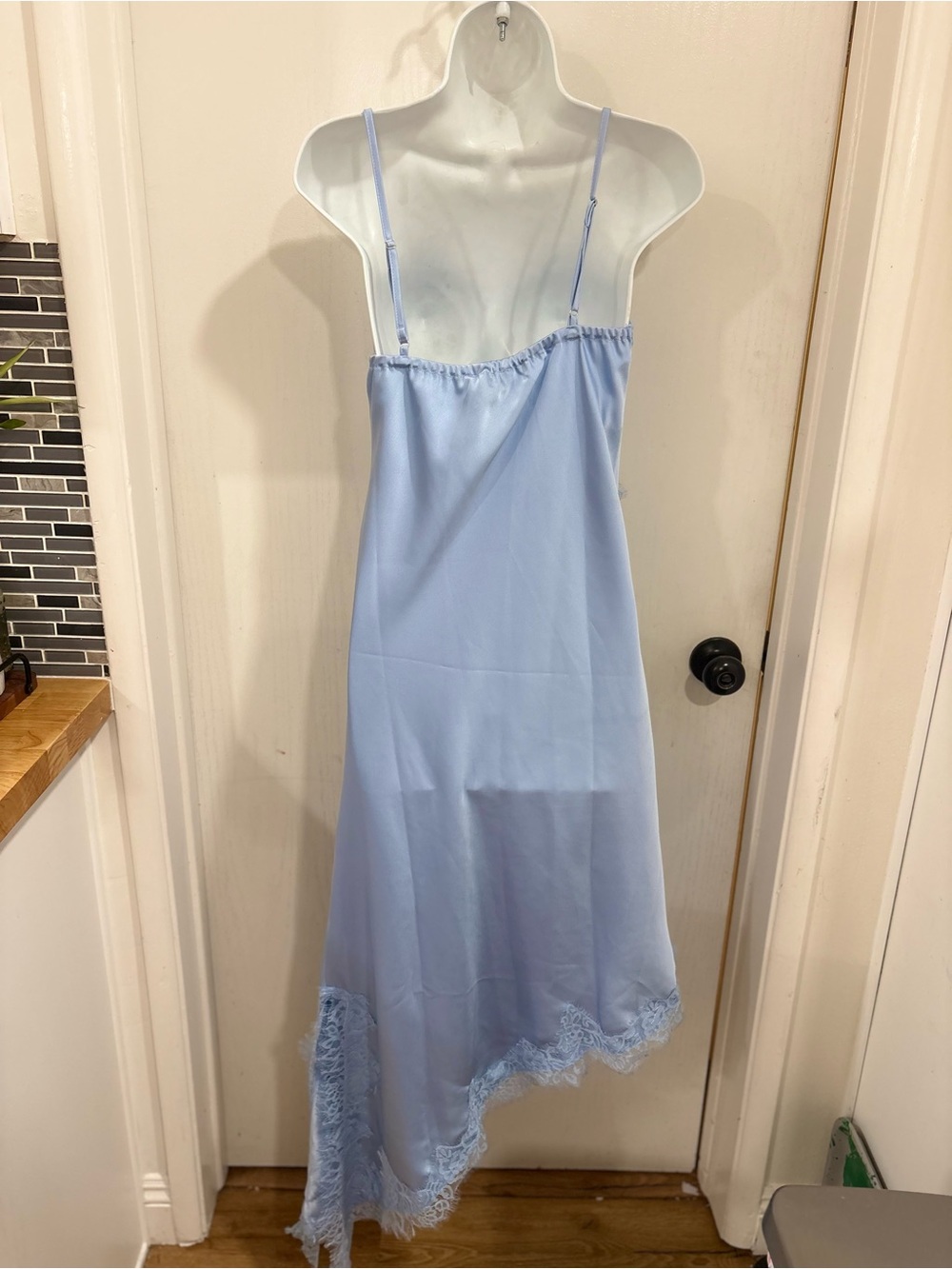 Lace-Trim Slip Dress in Light Blue - Women's high low dress - Picture 6 of 7